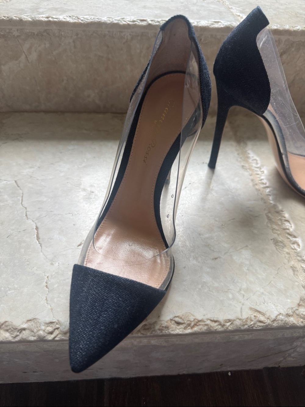 Gianvito Rossi Black Pointed-Toe PVC Panel Stiletto Pumps